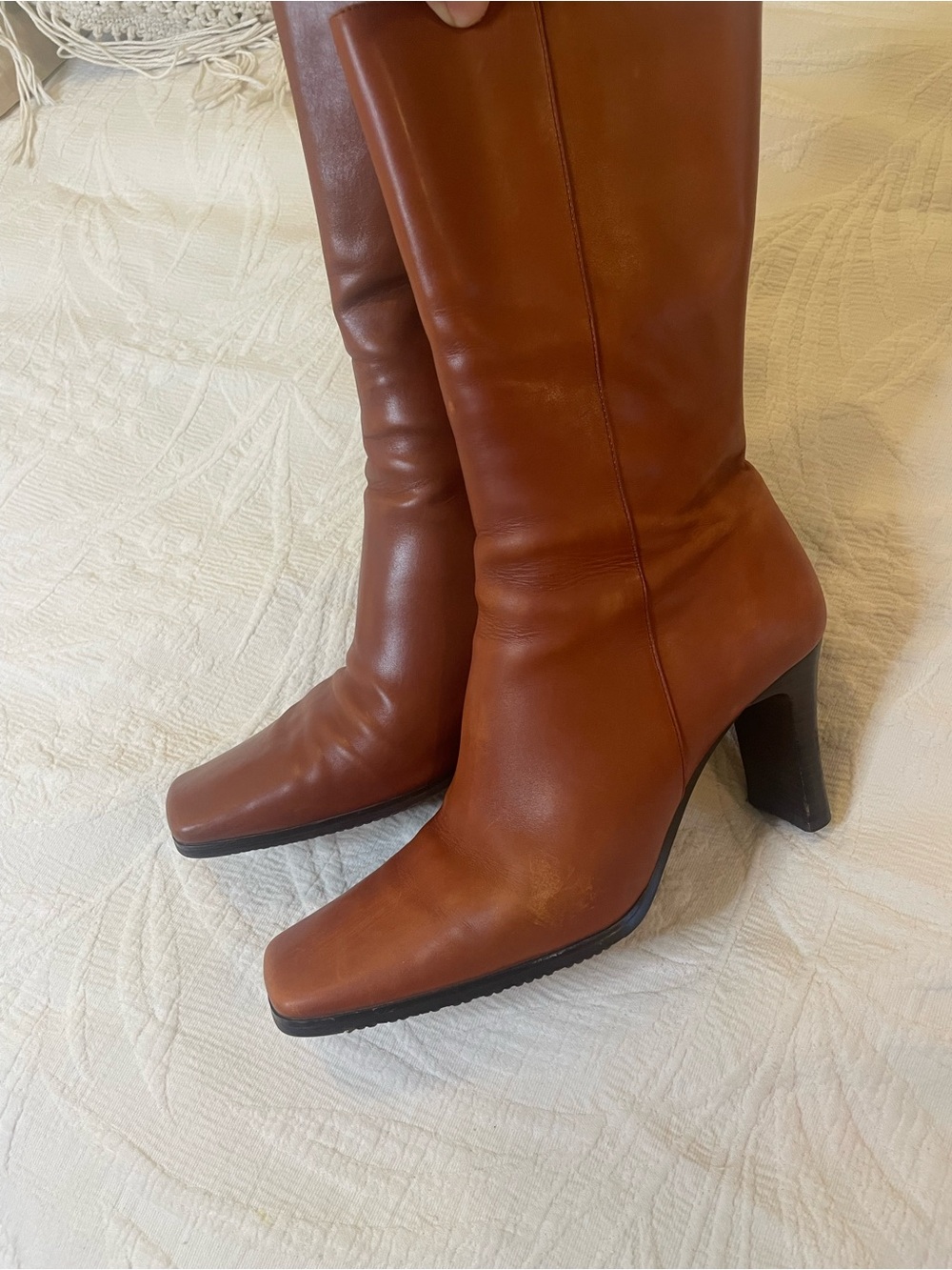 Vintage ALDO Leather Block Heel Square Toe Boots